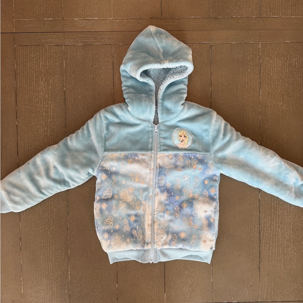 Disney Girls’ Frozen Movie “Elsa” Blue Fleece Hoodie Zip Jacket • Size 7 (Small)